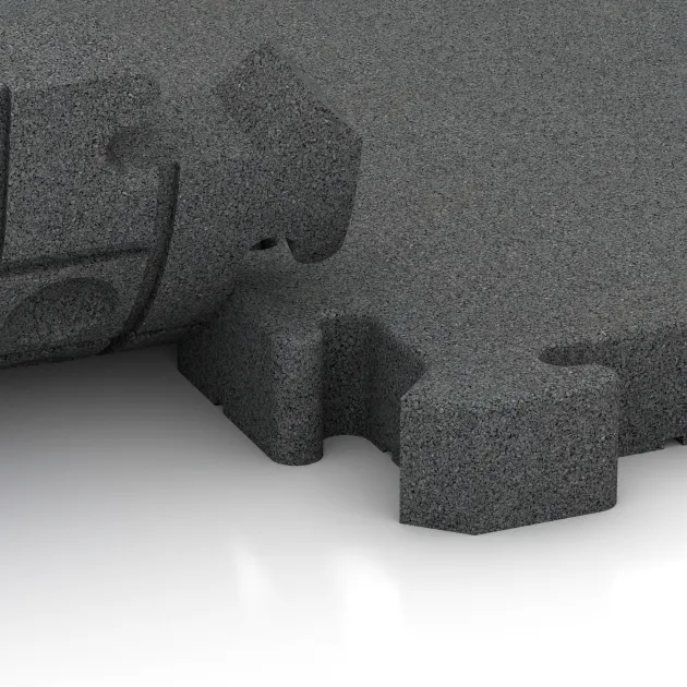 Großaufnahme vom Verbindungssystem von WARCO-Boden 3165 - Fitnes zaščitna podlaga im Farbdesign Lupkovosiva. Abmessungen 500 x 500 x 50 mm.