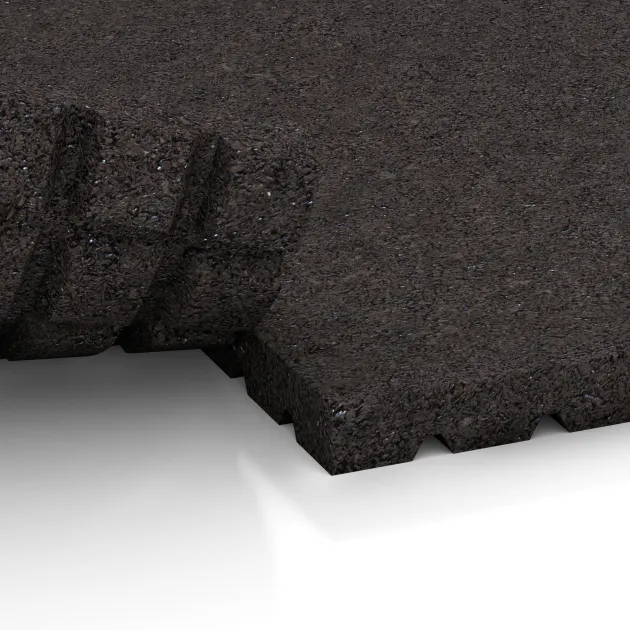 Großaufnahme vom Verbindungssystem von WARCO-Boden 3640 - Hlevska podloga HD im Farbdesign Antracit. Abmessungen 1000 x 1000 x 40 mm.