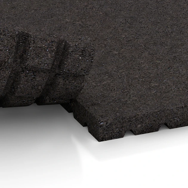 Großaufnahme vom Verbindungssystem von WARCO-Boden 3640 - Hlevska podloga HD im Farbdesign Antracit. Abmessungen 100 x 100 x 4 cm.