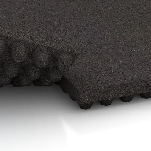 Großaufnahme vom Verbindungssystem von WARCO-Boden 3643 - Stallmatte Luxus im Farbdesign Antracit. Abmessungen 1000 x 500 x 55 mm.