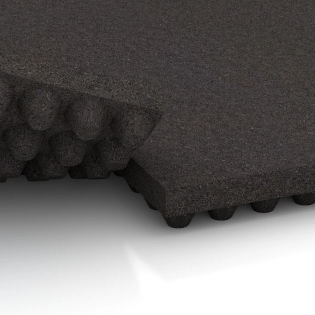 Großaufnahme vom Verbindungssystem von WARCO-Boden 3643 - Visokokakovostna gumijasta podloga za hlev im Farbdesign Antracit. Abmessungen 100 × 50 × 5,5 cm.