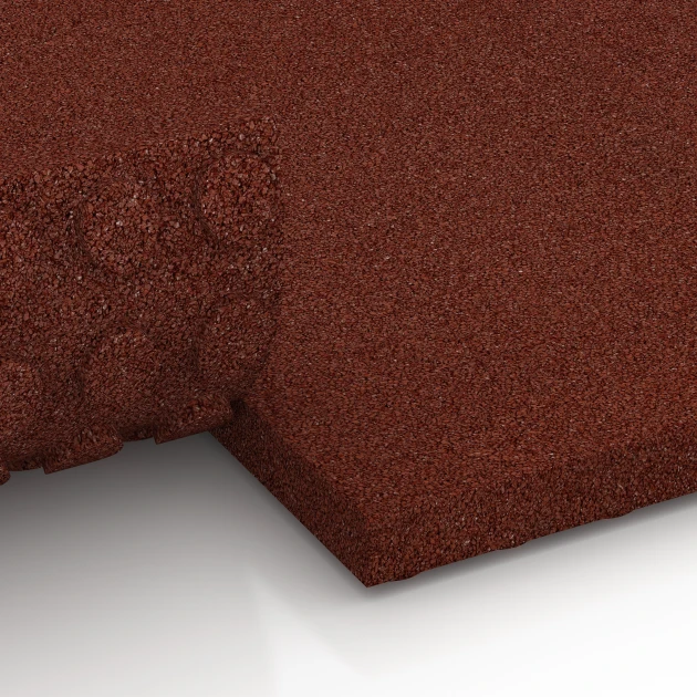 Großaufnahme vom Verbindungssystem von WARCO-Boden 6649 - Stallplatte Luxus im Farbdesign Opečno rdeča. Abmessungen 100 x 50 x 5 cm.