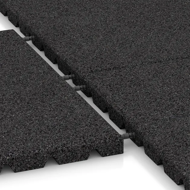 Großaufnahme vom Verbindungssystem von WARCO-Boden 0568 - Wandschutzplatte im Farbdesign Antracit. Abmessungen 500 x 500 x 30 mm.