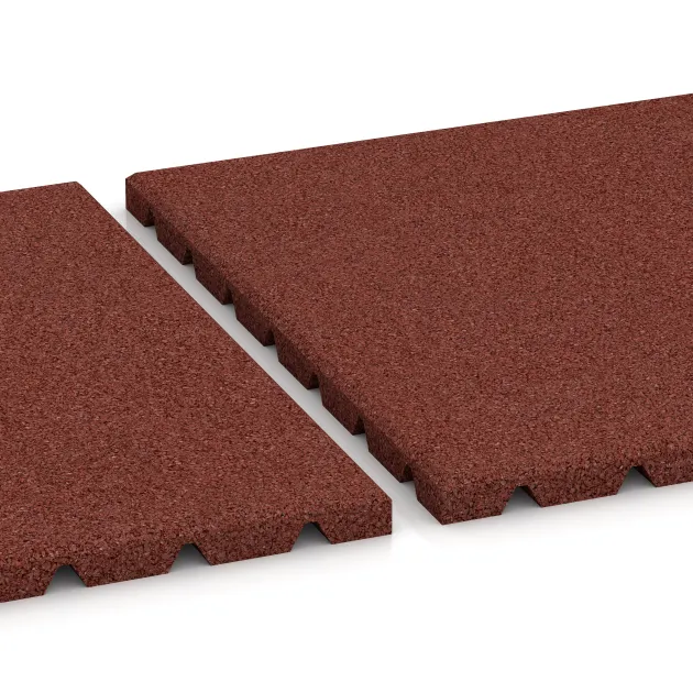 Großaufnahme vom Verbindungssystem von WARCO-Boden 0527 - Wandschutzplatte im Farbdesign Opečno rdeča. Abmessungen 500 x 500 x 25 mm.