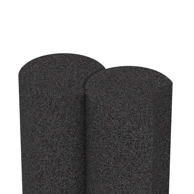 Großaufnahme vom Verbindungssystem von WARCO-Boden 2554 - Gumijasta palisada im Farbdesign Antracit. Abmessungen ø250 x 400 mm.