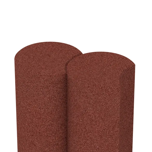 Großaufnahme vom Verbindungssystem von WARCO-Boden 2549 - Gumijasta palisada im Farbdesign Opečno rdeča. Abmessungen ø250 x 400 mm.