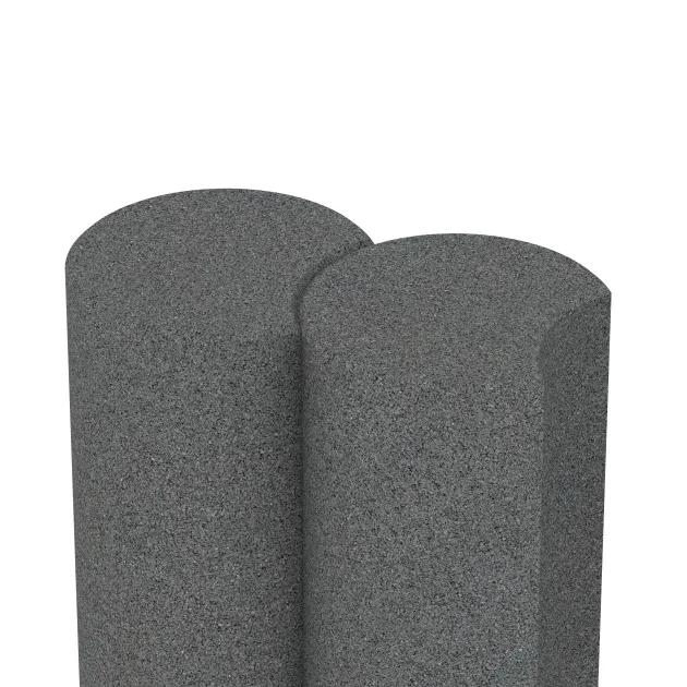 Großaufnahme vom Verbindungssystem von WARCO-Boden 2553 - Gummigranulat-Palisade im Farbdesign Lupkovosiva. Abmessungen ø250 x 400 mm.