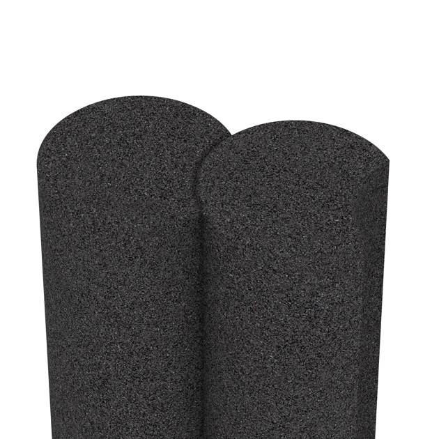 Großaufnahme vom Verbindungssystem von WARCO-Boden 2566 - Gummigranulat-Palisade im Farbdesign Antracit. Abmessungen ø250 x 800 mm.