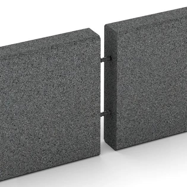Großaufnahme vom Verbindungssystem von WARCO-Boden 2595 - Gummi-Randstein (Tiefbord) im Farbdesign Lupkovosiva. Abmessungen 1000 x 50 x 250 mm.