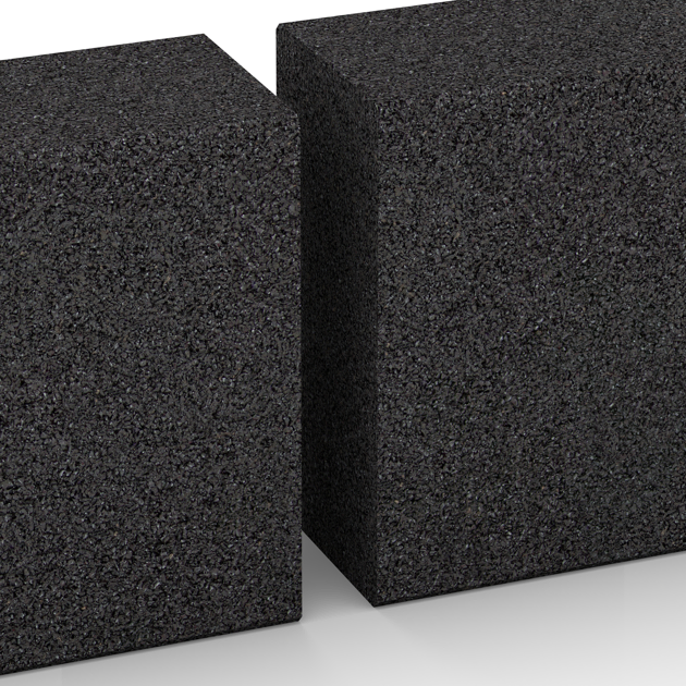 Großaufnahme vom Verbindungssystem von WARCO-Boden 2602 - Stopnica iz gumnega granulata im Farbdesign Antracit. Abmessungen 1000 x 300 x 150 mm.