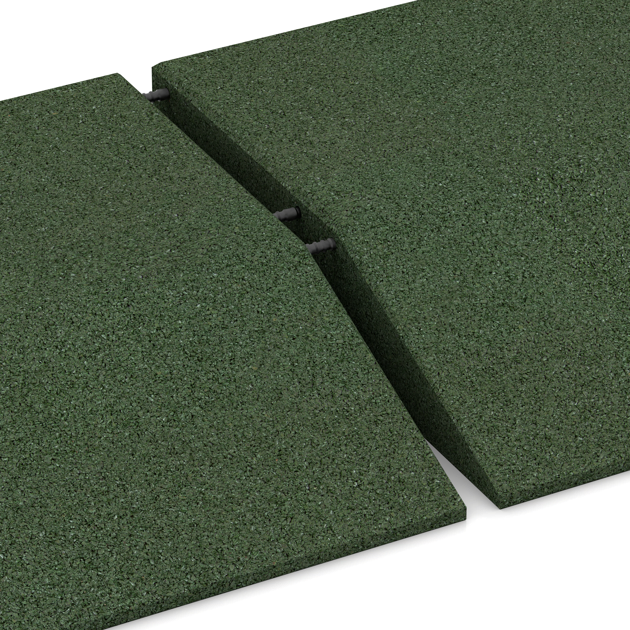 Großaufnahme vom Verbindungssystem von WARCO-Boden 0501 - Eck-Platte (zwei Seiten abgeschrägt) im Farbdesign Travna zelena. Abmessungen 500 x 500 x 100 mm.