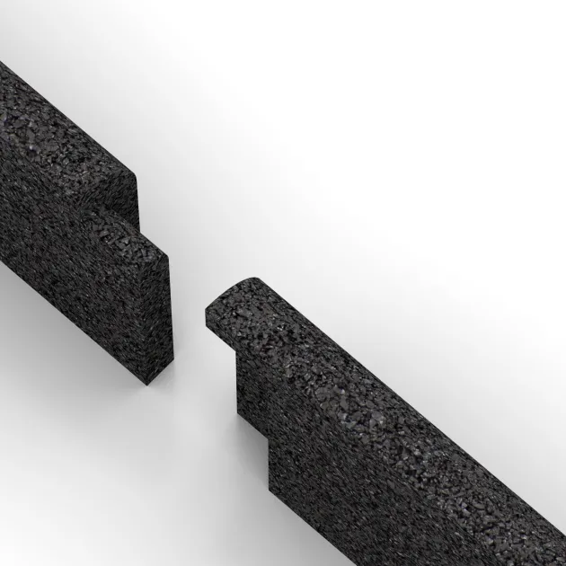Großaufnahme vom Verbindungssystem von WARCO-Boden 2263 - Podnožna letev im Farbdesign Antracit. Abmessungen 750 x 20 x 80 mm.