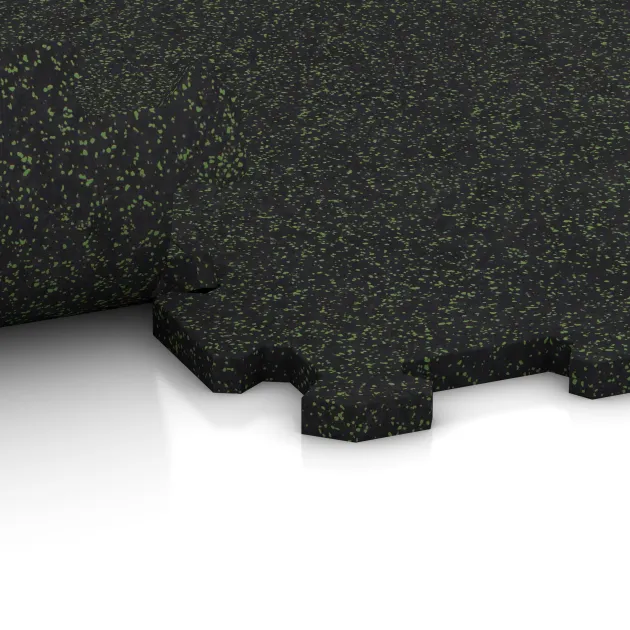 Großaufnahme vom Verbindungssystem von WARCO-Boden 1119 - Treppenbelag im Farbdesign Lekko zeleni posipani. Abmessungen 970 x 970 x 16 mm | 0,94 m².