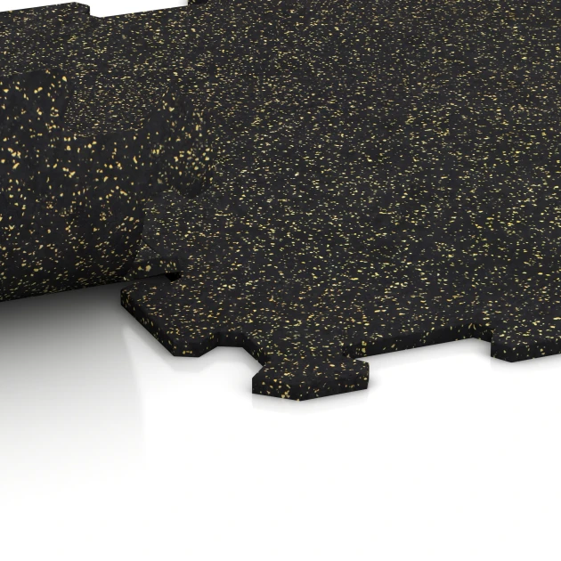 Großaufnahme vom Verbindungssystem von WARCO-Boden 0926 - Fitnes Podlaga Kompakt im Farbdesign Lehko rumeno posipana. Abmessungen 485 x 485 x 8 mm | 0,235 m².