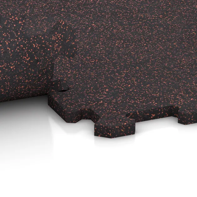 Großaufnahme vom Verbindungssystem von WARCO-Boden 0972 - Treppenbelag im Farbdesign Rahlo rdeče posuto. Abmessungen 485 x 485 x 16 mm | 0,235 m².