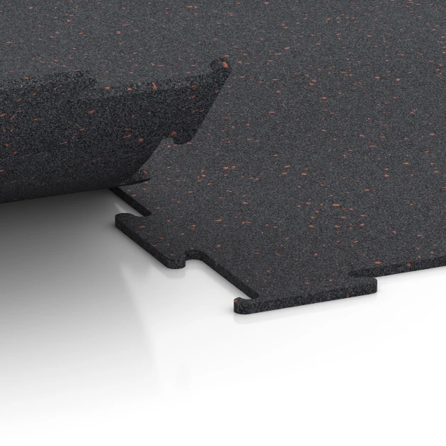 Großaufnahme vom Verbindungssystem von WARCO-Boden 6450 - Fitnes talna obloga Kompakt im Farbdesign Rahlo rdeče posuto. Abmessungen 100 × 100 × 0,8 cm.