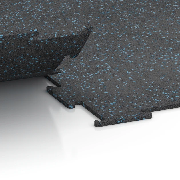 Großaufnahme vom Verbindungssystem von WARCO-Boden 6451 - Fitnes talna obloga Kompakt im Farbdesign Rahlo Modro Posuto. Abmessungen 100 × 100 × 0,8 cm.