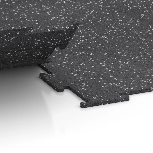 Großaufnahme vom Verbindungssystem von WARCO-Boden 6452 - Fitnes talna obloga Kompakt im Farbdesign Rahlo sivo posuto. Abmessungen 100 × 100 × 0,8 cm.