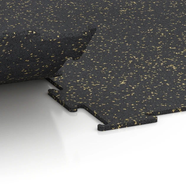 Großaufnahme vom Verbindungssystem von WARCO-Boden 6454 - Fitnes talna obloga Kompakt im Farbdesign Lehko rumeno posipana. Abmessungen 100 × 100 × 0,8 cm.