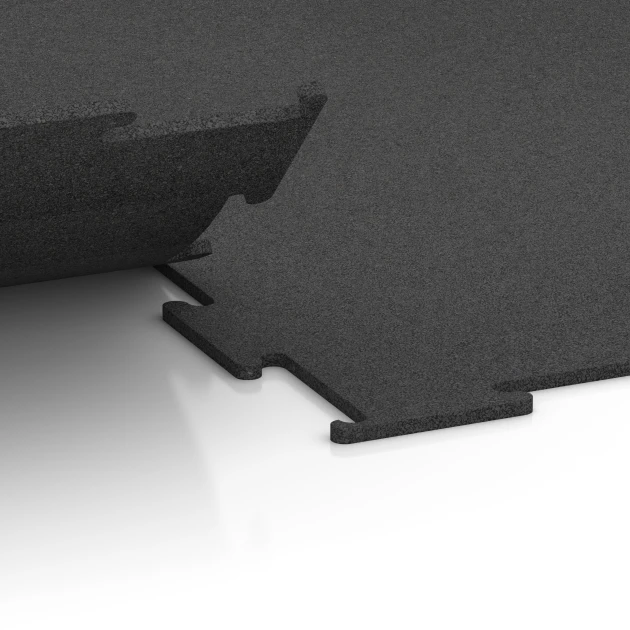 Großaufnahme vom Verbindungssystem von WARCO-Boden 6455 - Fitnes talna obloga Kompakt im Farbdesign Antracit. Abmessungen 50 × 50 × 0,8 cm.