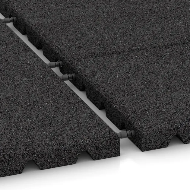 Großaufnahme vom Verbindungssystem von WARCO-Boden 0383 - halbe Platte im Farbdesign Antracit. Abmessungen 500 x 250 x 30 mm.