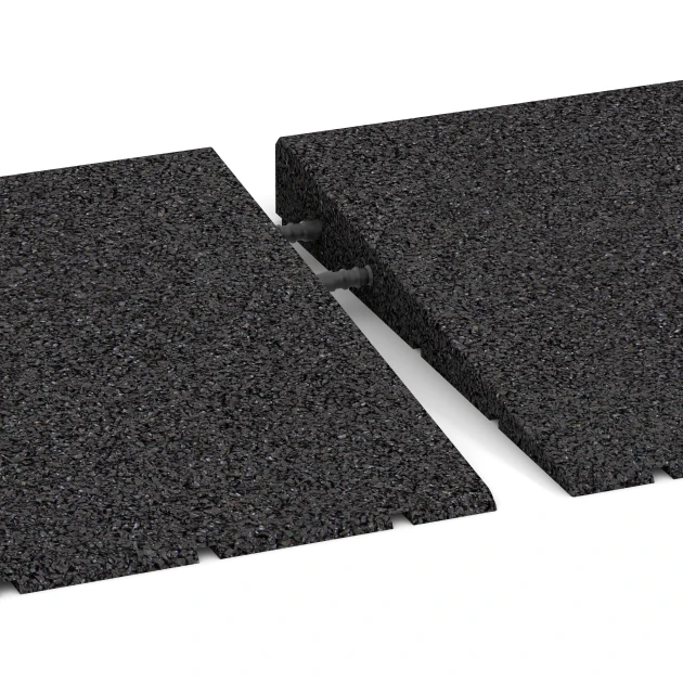 Großaufnahme vom Verbindungssystem von WARCO-Boden 2428 - Pragovna rampa 75 im Farbdesign Antracit. Abmessungen 75 x 30 cm | 8 < 40 mm.