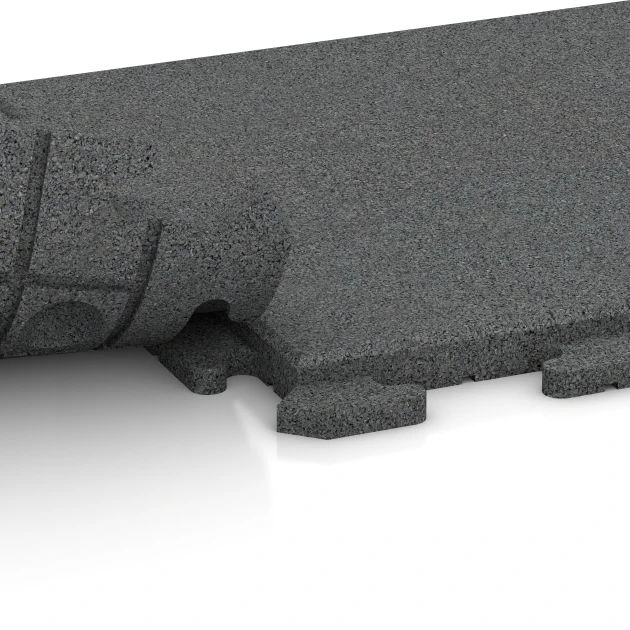 Großaufnahme vom Verbindungssystem von WARCO-Boden 1256 - Tlakovci Classic im Farbdesign Skrilavosiva. Abmessungen 50 x 50 x 3 cm | 0,25 m².