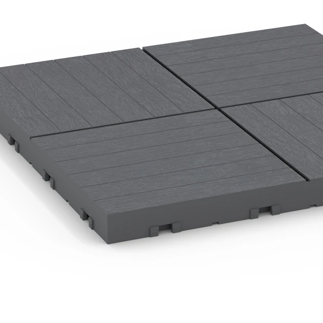 Großaufnahme vom Verbindungssystem von WARCO-Boden 6349 - Mozaik – Terasne plošče im Farbdesign Srebrno siva. Abmessungen 30 x 30 x 2 cm.