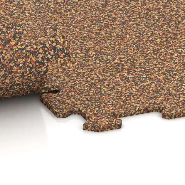 Großaufnahme vom Verbindungssystem von WARCO-Boden 1023 - Fitnes Podlaga Kompakt im Farbdesign Terra Cotta. Abmessungen 970 x 970 x 8 mm | 0,94 m.