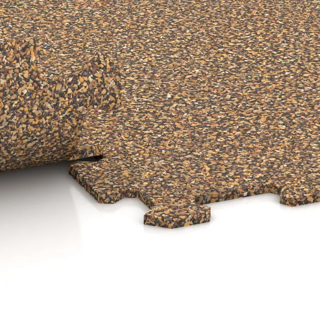 Großaufnahme vom Verbindungssystem von WARCO-Boden 1032 - Fitnes Podlaga Kompakt im Farbdesign Maroko. Abmessungen 970 x 970 x 8 mm | 0,94 m.