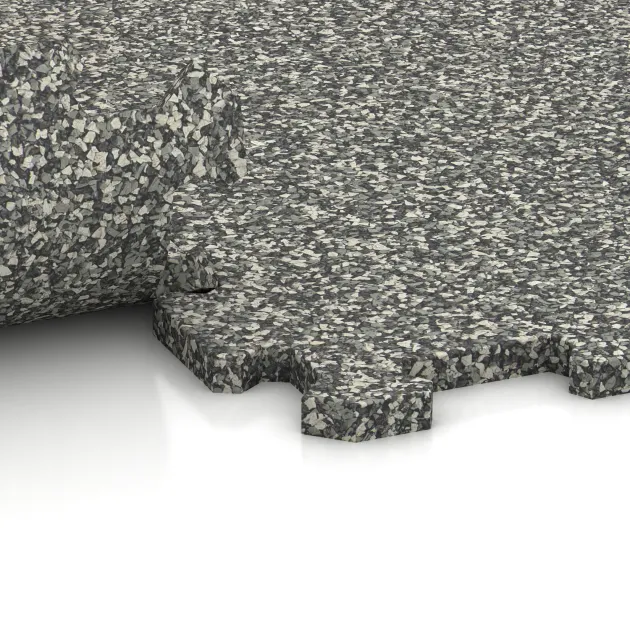 Großaufnahme vom Verbindungssystem von WARCO-Boden 0959 - Fitnes Podlaga Kompakt im Farbdesign Siv granit. Abmessungen 485 x 485 x 16 mm | 0,235 m².