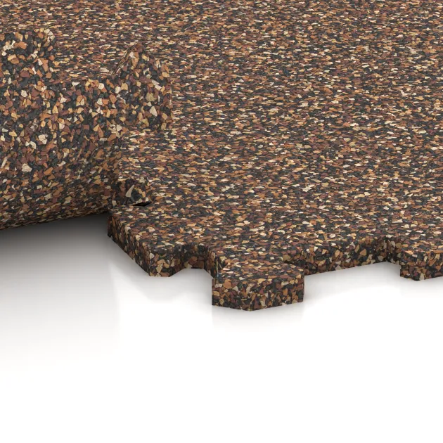 Großaufnahme vom Verbindungssystem von WARCO-Boden 0963 - Fitnes Podlaga Kompakt im Farbdesign Losa in Koren. Abmessungen 485 x 485 x 16 mm | 0,235 m².