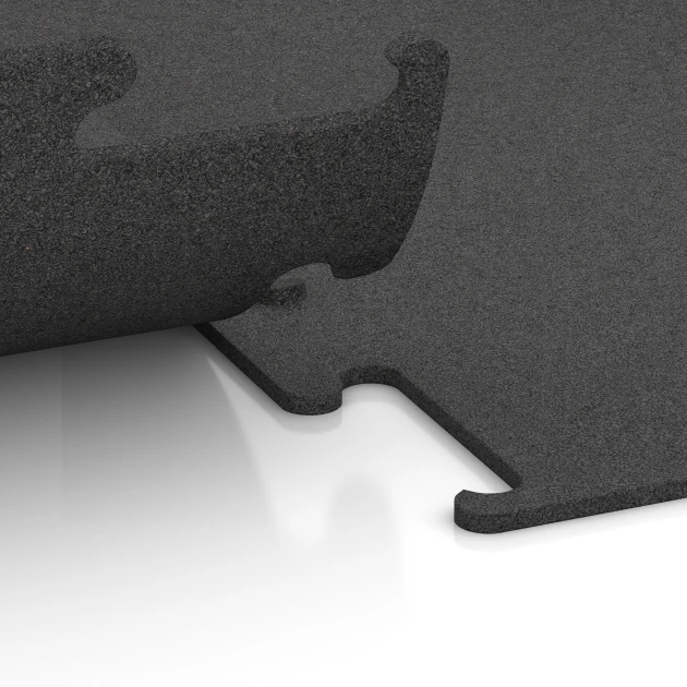 Großaufnahme vom Verbindungssystem von WARCO-Boden 3746 - Fitness Performance Elite talna obloga za vadbo im Farbdesign Antracit. Abmessungen 100 x 100 x 1 cm | 1,00 m².