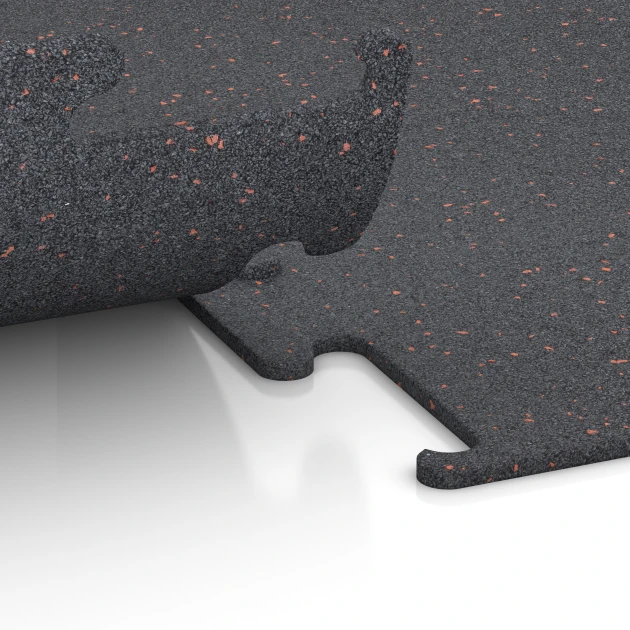 Großaufnahme vom Verbindungssystem von WARCO-Boden 3753 - Fitness Performance Elite talna obloga za vadbo im Farbdesign Rahlo rdeče posuto. Abmessungen 100 x 100 x 1 cm | 1,00 m².