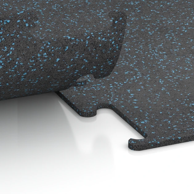 Großaufnahme vom Verbindungssystem von WARCO-Boden 3754 - Fitness Performance Elite talna obloga za vadbo im Farbdesign Rahlo Modro Posuto. Abmessungen 100 x 100 x 1 cm | 1,00 m².