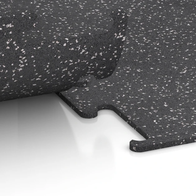 Großaufnahme vom Verbindungssystem von WARCO-Boden 3776 - Fitnes podlaga Fitness Performance Elite im Farbdesign Rahlo sivo posuto. Abmessungen 100 x 100 x 1 cm | 1,00 m².