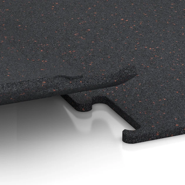 Großaufnahme vom Verbindungssystem von WARCO-Boden 3757 - Fitness Performance Elite talna obloga za vadbo im Farbdesign Rahlo rdeče posuto. Abmessungen 100 x 100 x 1,5 cm | 1,00 m².