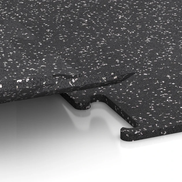 Großaufnahme vom Verbindungssystem von WARCO-Boden 3777 - Fitness Performance Elite talna obloga za vadbo im Farbdesign Rahlo sivo posuto. Abmessungen 100 x 100 x 1,5 cm | 1,00 m².