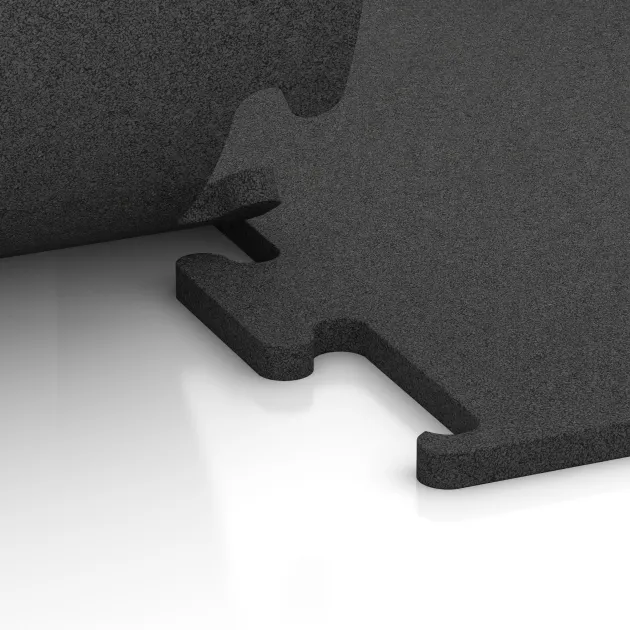 Großaufnahme vom Verbindungssystem von WARCO-Boden 3748 - Fitnes podlaga Fitness Performance Elite im Farbdesign Antracit. Abmessungen 1000 x 1000 x 20 mm.