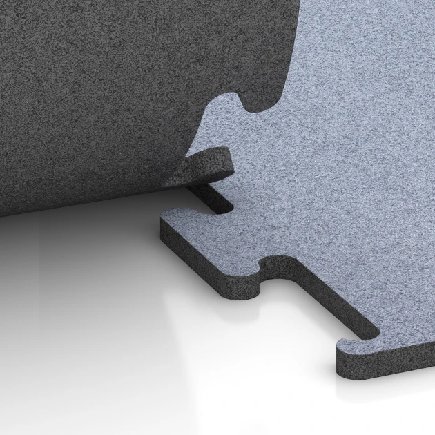 Großaufnahme vom Verbindungssystem von WARCO-Boden 6150 - Fitnes podlaga Fitness Performance Elite im Farbdesign Meglenosiva. Abmessungen 100 x 100 x 2 cm | 1,00 m².