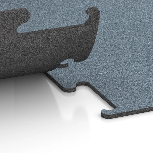 Großaufnahme vom Verbindungssystem von WARCO-Boden 6164 - Fitness Performance Elite talna obloga za vadbo im Farbdesign Patinirano srebro. Abmessungen 50 x 50 x 1 cm | 0,25 m².