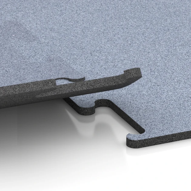 Großaufnahme vom Verbindungssystem von WARCO-Boden 6154 - Fitness Performance Elite talna obloga za vadbo im Farbdesign Meglenosiva. Abmessungen 50 x 50 x 1,5 cm | 0,25 m².