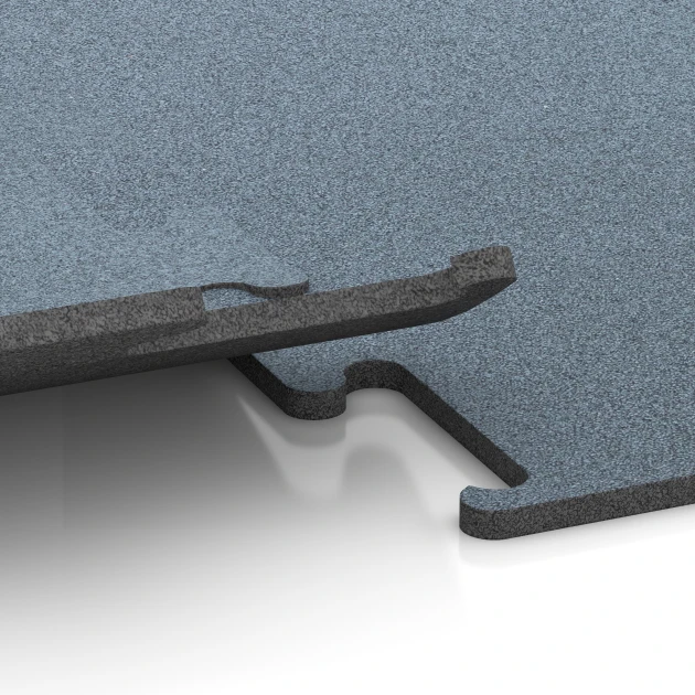 Großaufnahme vom Verbindungssystem von WARCO-Boden 6166 - Fitness Performance Elite talna obloga za vadbo im Farbdesign Patinirano srebro. Abmessungen 50 x 50 x 1,5 cm | 0,25 m².