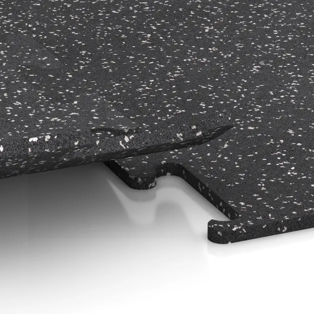 Großaufnahme vom Verbindungssystem von WARCO-Boden 3780 - Fitnes podlaga Fitness Performance Elite im Farbdesign Rahlo sivo posuto. Abmessungen 500 x 500 x 15 mm.