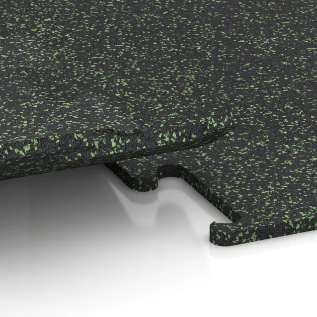 Großaufnahme vom Verbindungssystem von WARCO-Boden 3771 - Fitness Performance Elite talna obloga za vadbo im Farbdesign Lekko zeleni posipani. Abmessungen 50 x 50 x 1,5 cm | 0,25 m².