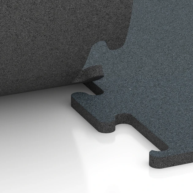 Großaufnahme vom Verbindungssystem von WARCO-Boden 6167 - Fitnes podlaga Fitness Performance Elite im Farbdesign Praprotno zelena. Abmessungen 50 x 50 x 2 cm | 0,25 m².