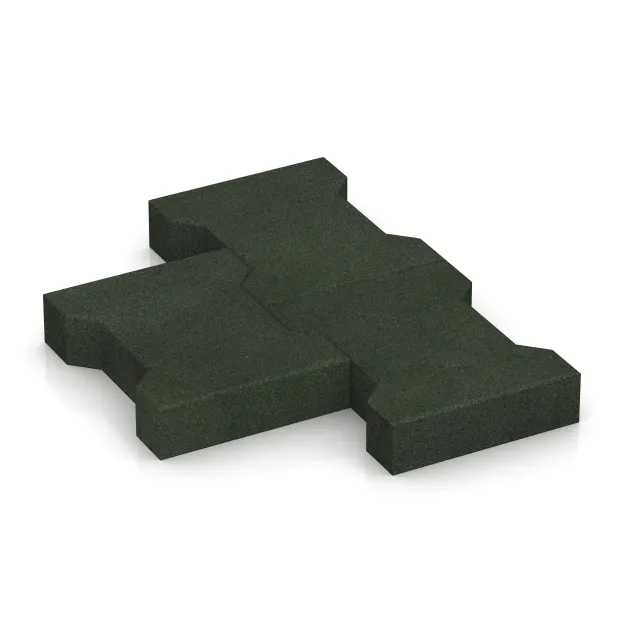 Großaufnahme vom Verbindungssystem von WARCO-Boden 3655 - Gumijasti tlakovci im Farbdesign Travna zelena. Abmessungen 200 x 165 x 43 mm | 0,0278 m².