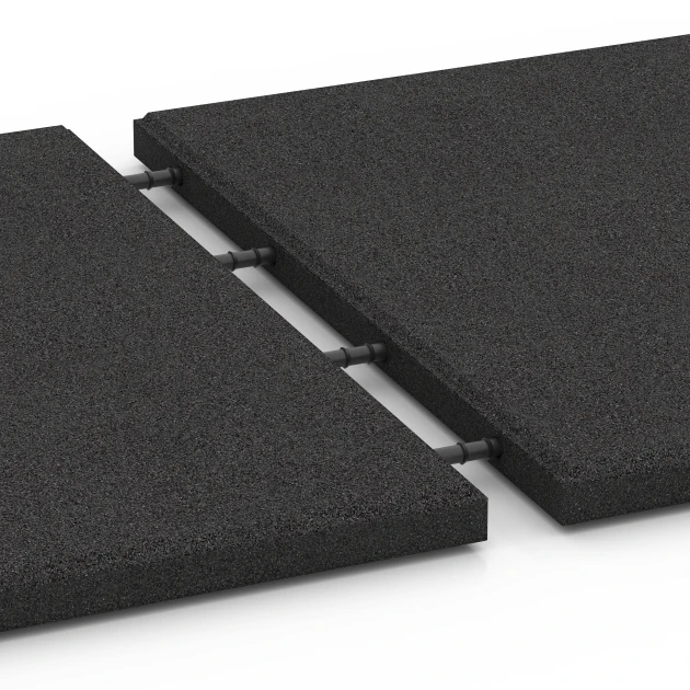Großaufnahme vom Verbindungssystem von WARCO-Boden 6178 - Terasna plošča Classic im Farbdesign Antracit. Abmessungen 50 x 50 x 3 cm.