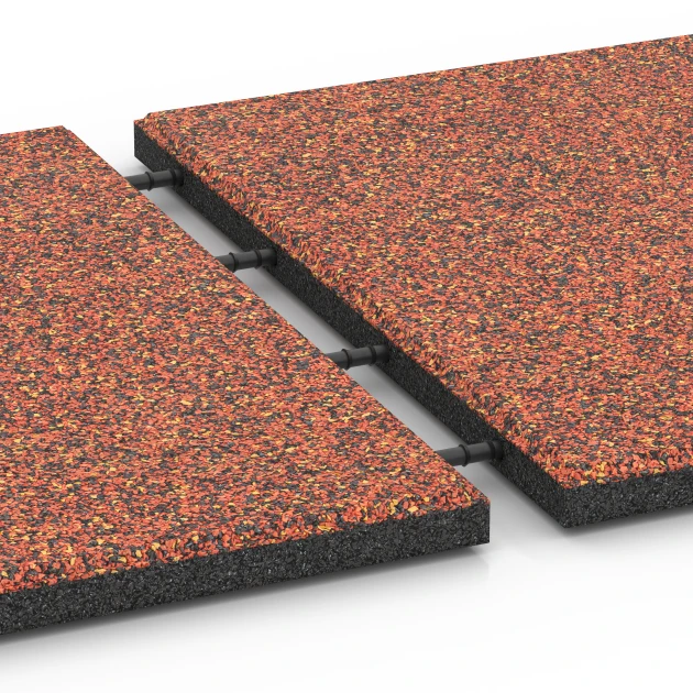 Großaufnahme vom Verbindungssystem von WARCO-Boden 6417 - Gumijasta varnostna plošča – 90 cm im Farbdesign Etna. Abmessungen 50 x 50 x 3 cm | 0,25 m².