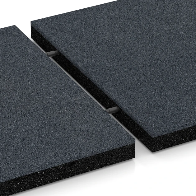 Großaufnahme vom Verbindungssystem von WARCO-Boden 6263 - Gumijasta varnostna plošča – 150 cm im Farbdesign Skrilavosiva. Abmessungen 50 x 50 x 4,5 cm.